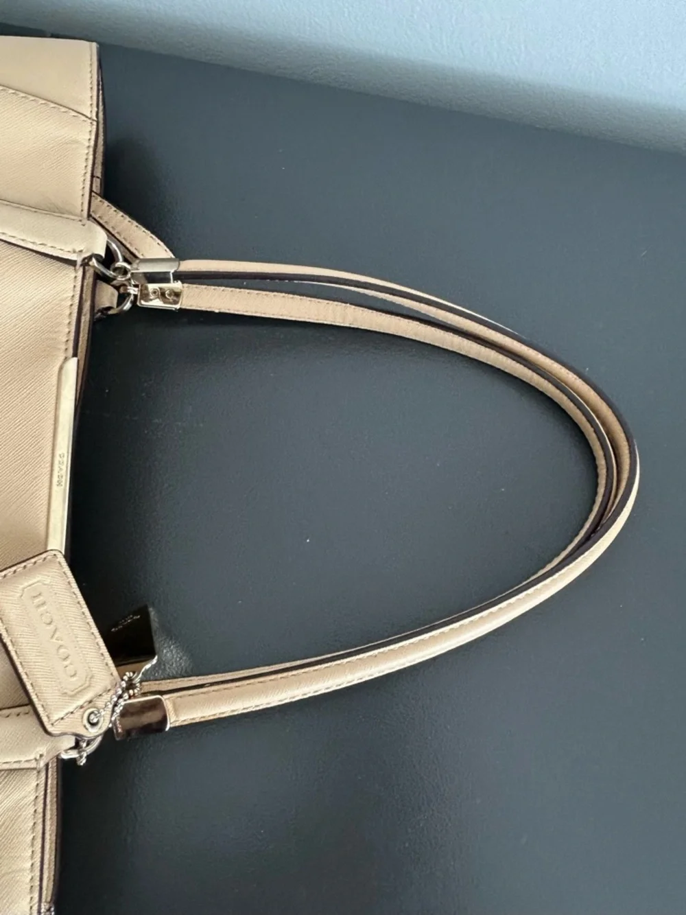 Coach Madison Beige Saffiano Leather Zip Top Tote Shoulder Bag Large